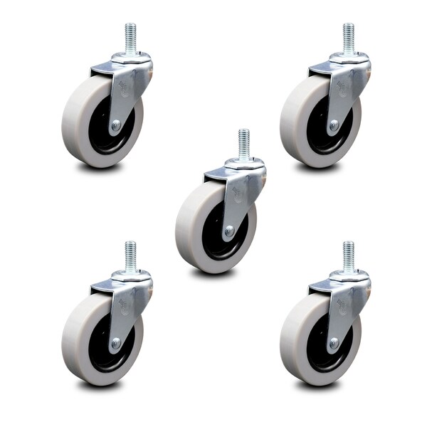 3 Inch Polyurethane Wheel 3/8 Inch Threaded Stem Caster, 5PK